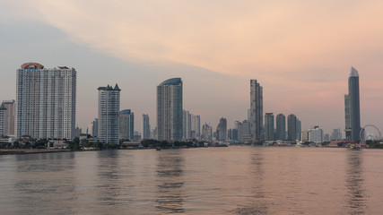 Fototapeta premium Panoramic view building of city with Chao phraya river Bangkok, Thailand. Cityscape concept