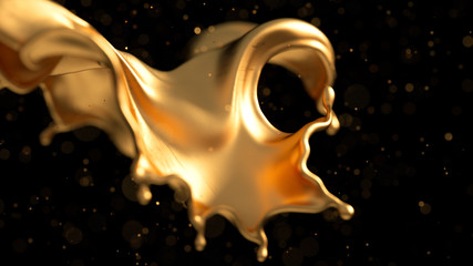 Elegant, luxury splash of gold liquid. 3d illustration, 3d rendering.