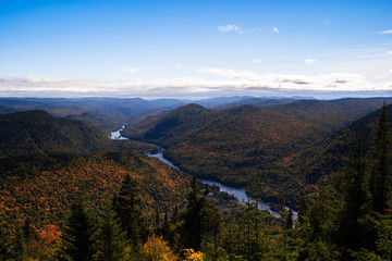 Panoramic view of the mountains in the national parc of Jacques Cartier, Quebec, Canada