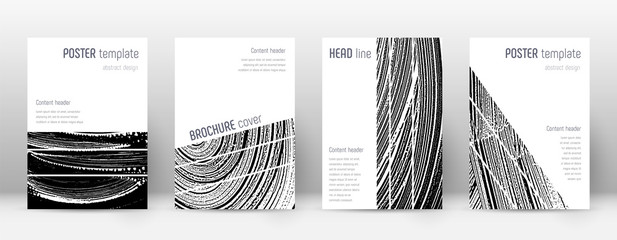 Cover page design template. Geometric brochure layout. Bizarre trendy abstract cover page. Black and white grunge texture background. Immaculate poster.