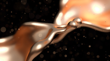 Elegant, luxury splash of gold liquid. 3d illustration, 3d rendering.