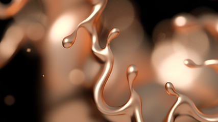 Elegant, luxury splash of gold liquid. 3d illustration, 3d rendering.