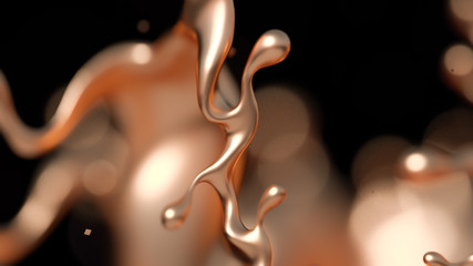Elegant, luxury splash of gold liquid. 3d illustration, 3d rendering.