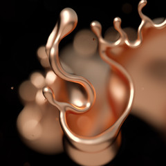 Elegant, luxury splash of gold liquid. 3d illustration, 3d rendering.
