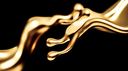 Elegant, luxury splash of gold liquid. 3d illustration, 3d rendering.