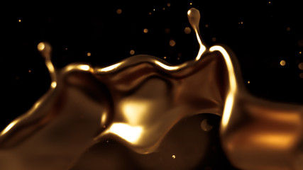 Elegant, luxury splash of gold liquid. 3d illustration, 3d rendering.