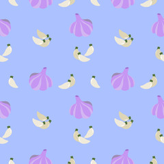 Vegetable pattern. Garlic on a light background. Design for flyer, label, wallpaper, fabric..