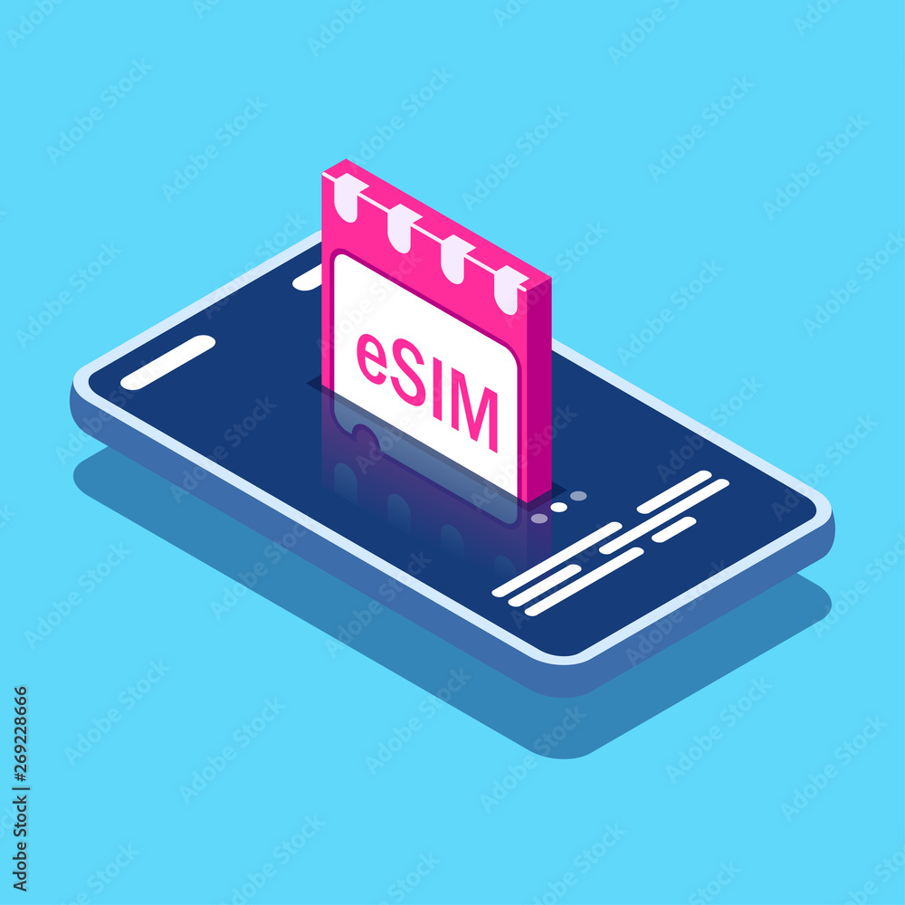 Aufkleber esim card chip sign. embedded sim concept. new mobile communication technology. can use for web bann