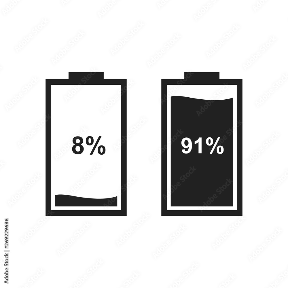 Poster Vector battery icons. Charge level indicator for the interface of various types of devices.