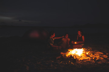 family camping on the beach 