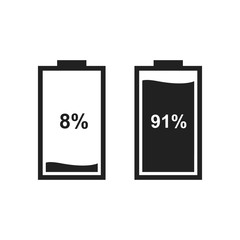 Vector battery icons. Charge level indicator for the interface of various types of devices.