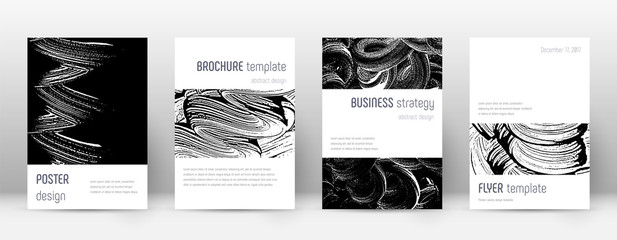 Cover page design template. Minimalistic brochure layout. Classic trendy abstract cover page. Black and white grunge texture background. Emotional poster.