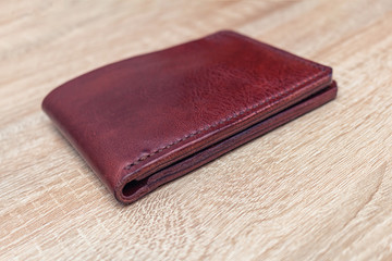 Handmade leather bifold wallet purse pouch natural full-grain leather
