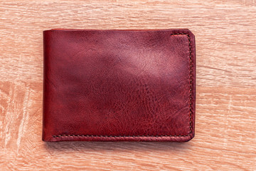 Handmade leather bifold wallet purse pouch natural full-grain leather