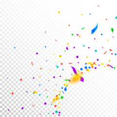 Streamers and confetti. Festive tinsel and foil ribbons. Confetti corner on white transparent background. Authentic paty overlay template. Fresh celebration concept.