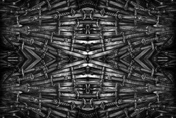 Metal knight swords background. The concept Knights.