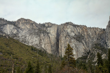 View of nature landscape at Yosemite National Park in the winter,USA.