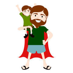 Isolated character of a super dad with a boy - Vector