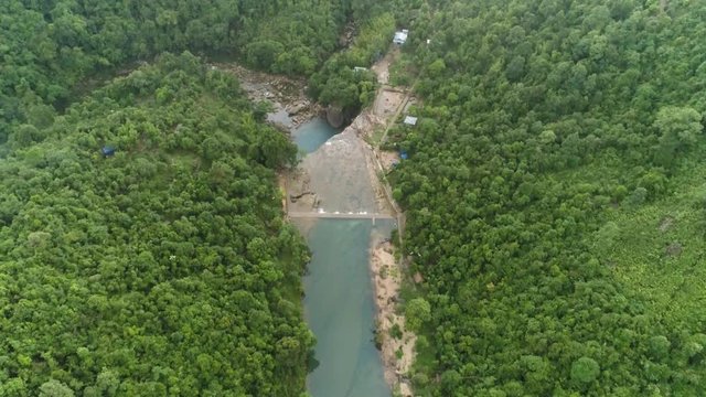 Paradise earth, lush green landscape waterfalls of Krang Shuri in Meghalaya, drone shot