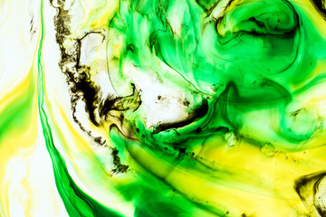 Watercolor and acrylic abstract. Colorful background. Mix, splashes and drawings of colors: green,...