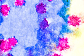 Watercolor and acrylic abstract. Colorful background. Mix, splashes and drawings of colors: blue, red, yellow, white