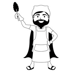Monochrome character super dad cleaner with a mop - Vector