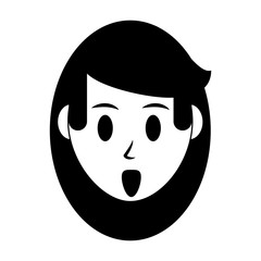 Woman face cartoon character isolated in black and white