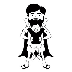 Fototapeta premium Monochrome character of a super dad with a boy - Vector