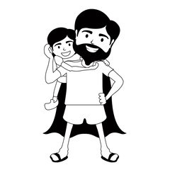 Monochrome character of a super dad with a boy - Vector