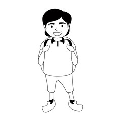 Monochrome happy boy with a school bag - Vector