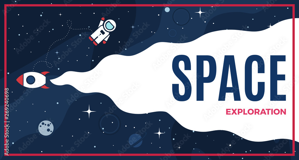 Canvas Prints space background with cosmos and white empty place for text. cute template with astronaut, spaceship