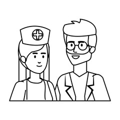 couple of professionals doctor and nurse characters