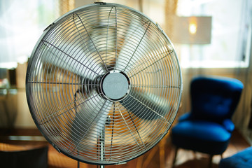 Closeup on working electric floor standing fan