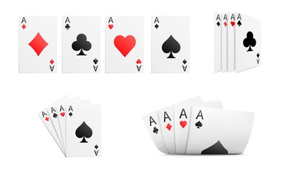 Set of four aces in different position isolated on white background. Vector illustration.