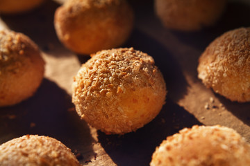 Fresh delicious bun without yeast from cottage cheese dough. Bread for healthy nutrition of athletes for a special home recipe.