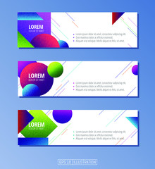 Set of abstract geometric banners. Liquid shapes background elements. Templates for banner, brochure, book cover, booklet, applications or web  design. Editable mask. Vector illustration.