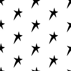 Cute cartoon star background with hand drawn stars. Sweet vector black and white star background. Seamless monochrome doodle star background for textile, wallpapers, wrapping paper, cards and web.