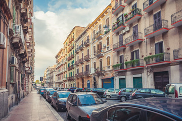 Fototapeta na wymiar Empty streets of a beautiful cityside of Taranto with a breathtaking architecture.