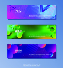 Set of abstract geometric banners. Liquid shapes background elements. Templates for banner, brochure, book cover, booklet, applications or web  design. Editable mask. Vector illustration.