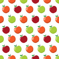 Cute seamless pattern with red and green apple fruits