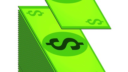 dollars fall in a pile on a white background, isometric, isolate