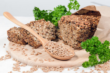 grain bread on cutting board
