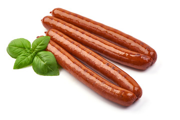 Grilled german Pork Sausages, close-up, isolated on white background