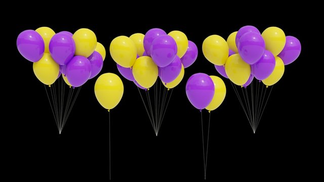 Many purple and yellow balloons on black background for easy deletion.