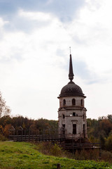 Fototapeta na wymiar Bell tower in Spaso-Sumorin Monastery. Totma. Vologda Region. Russia.