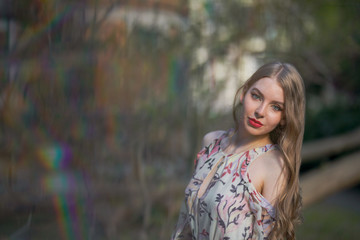 Twin Russian Girl walking in Day on a Luxury Park