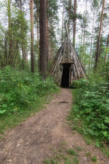 Old hovel of ancient altai people in the forest, Altai, Siberia, Russia