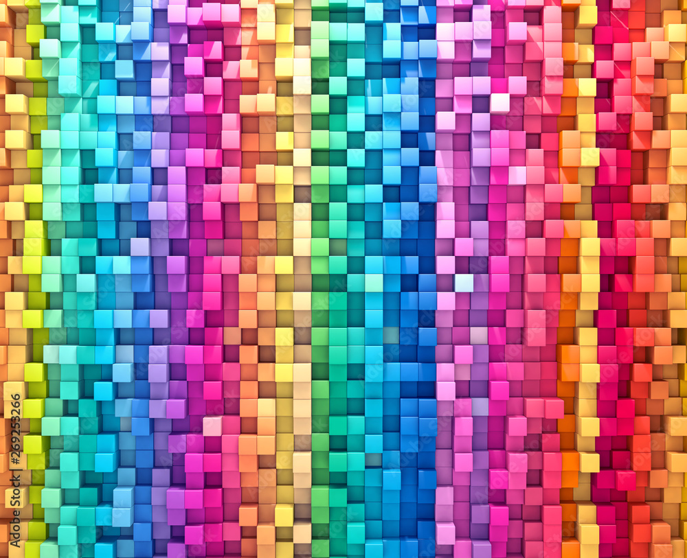 Poster 3d rendering abstract background colorful cubes wall