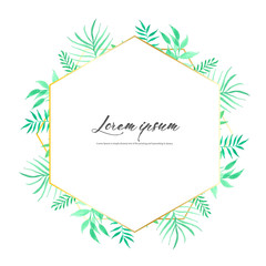 Obraz premium Geometric frame with leaves watercolor, Botanical composition, Decorative element for wedding card, Invitations Vector illustration.