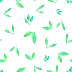 Seamless pattern with leaves watercolor background. Vector illustration.